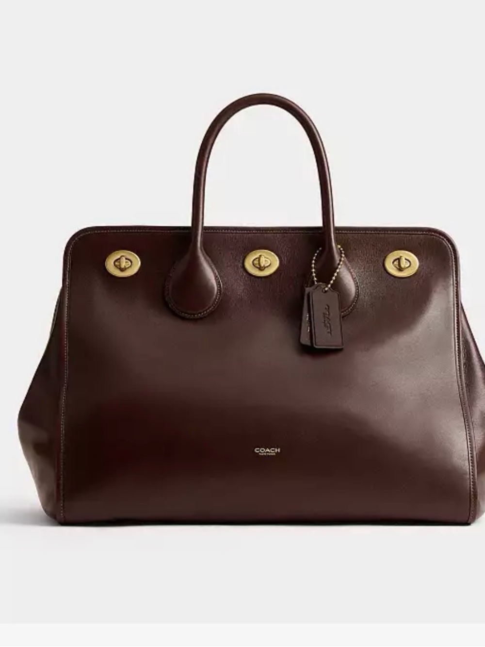 Coach Brass Turnlock Leather Tote in Maple Brown